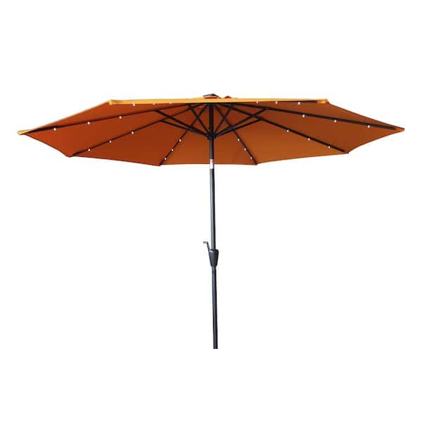 maocao hoom 10 ft. Octagon Aluminum Patio Market Umbrella with LED Lights and Push Button Tilt in Orange