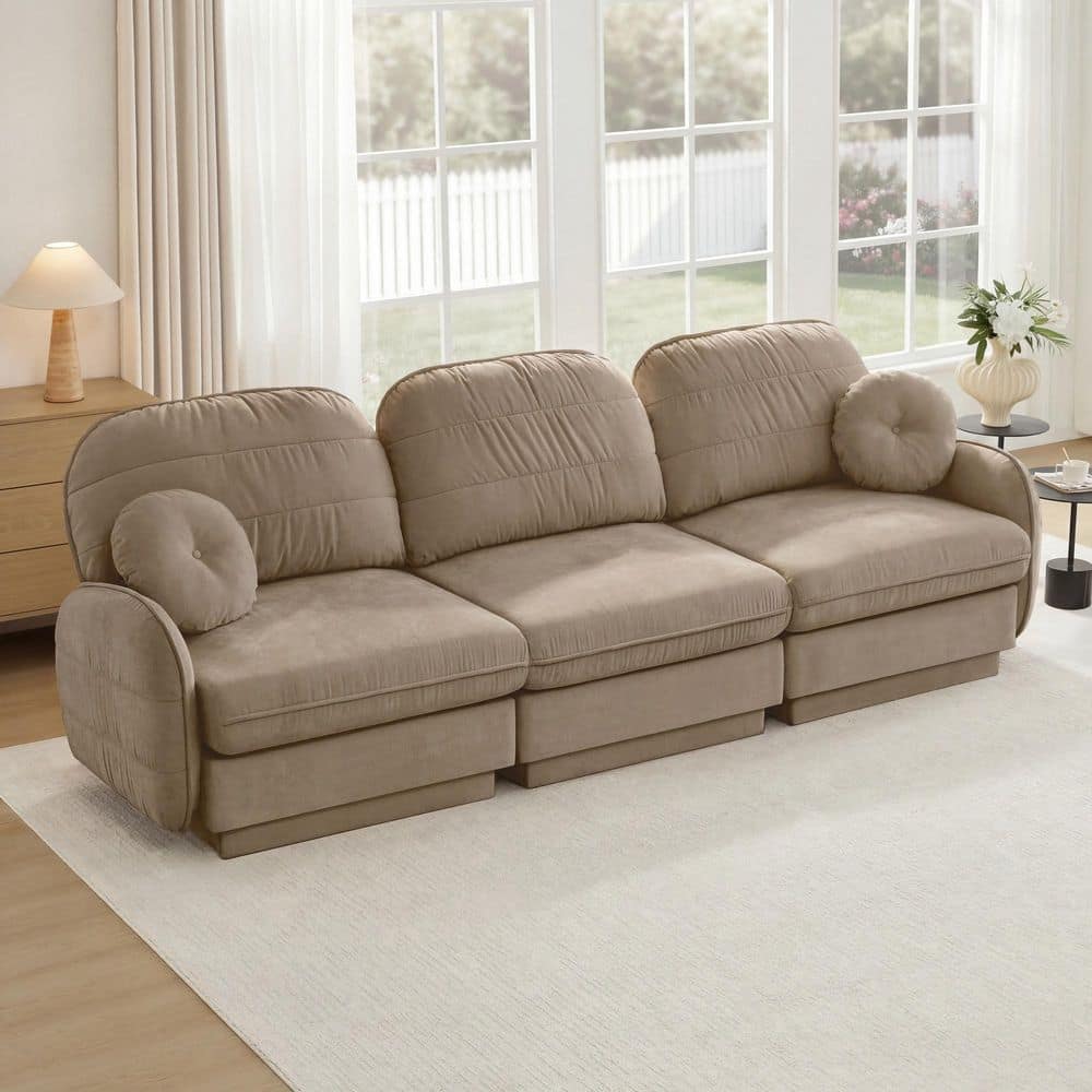 Nicole 105.1 in. Flared Arm Chenille Rectangle Cloud Loveseat Sectional Sofa in Brown with Round Pillows, Light Coffee price history on PriceWatchPro