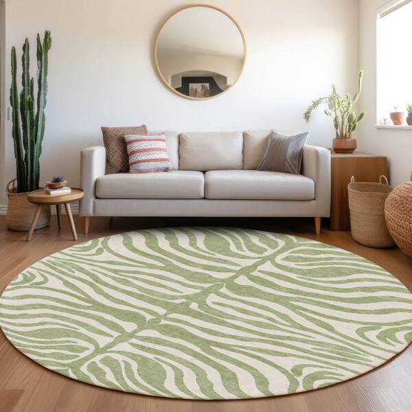 Chantille Machine Washable Indoor/Outdoor Abstract ACN1042 Aloe 8 ft. x 8 ft. Area Rug