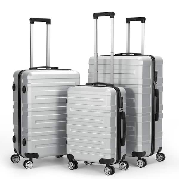 HIKOLAYAE Hikolayae Hardside Spinner Luggage Sets in Silver, 3 Piece, TSA Lock