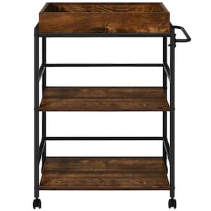 23 1/2 in. W x 16 in. D x 34 in. H Brown Metal Rolling Kitchen Cart Trolley Bar Serving Cart with Lockable Casters