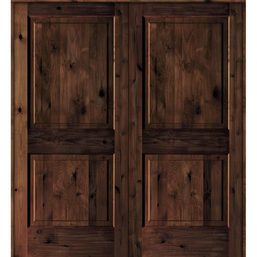 72 in. x 80 in. Rustic Knotty Alder 2-Panel Universal/Reversible Red Mahogany Stain Wood Double Prehung Interior Door price history on PriceWatchPro