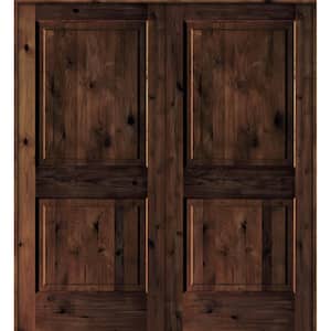 72 in. x 80 in. Rustic Knotty Alder 2-Panel Universal/Reversible Red Mahogany Stain Wood Double Prehung Interior Door