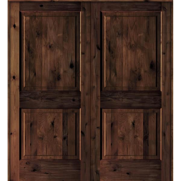 Krosswood Doors 72 in. x 80 in. Rustic Knotty Alder 2-Panel Universal/Reversible Red Mahogany Stain Wood Double Prehung Interior Door