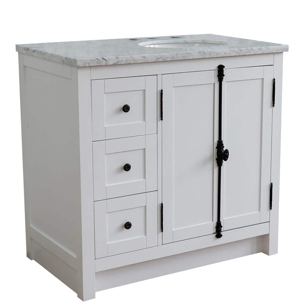 37 in. W x 22 in. D x 36 in. H Bath Vanity in Glacier Ash with White Marble Vanity Top and Right Side Oval Sink price history on PriceWatchPro