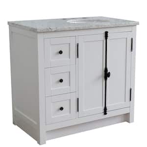 37 in. W x 22 in. D x 36 in. H Bath Vanity in Glacier Ash with White Marble Vanity Top and Right Side Oval Sink