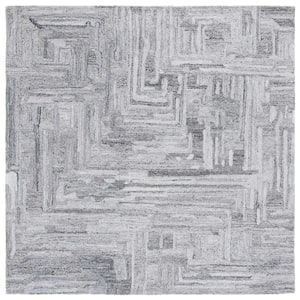 Abstract Gray 6 ft. x 6 ft. Geometric Meander Square Area Rug