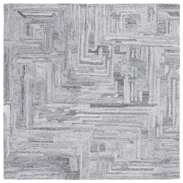Abstract Gray 6 ft. x 6 ft. Geometric Meander Square Area Rug