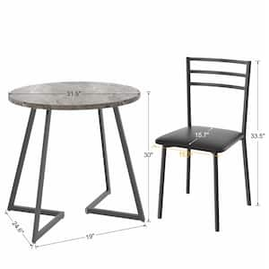 Small Round Dining Table (Set for 2) Modern Wood Tabletop & Metal Frame Ideal for Kitchen or Breakfast Nook, Marble Gray