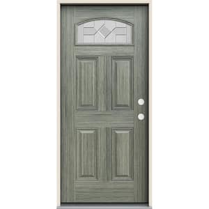 36 in. x 80 in. Left-Hand/Inswing Camber Top Caldwell Decorative Glass Stone Fiberglass Prehung Front Door