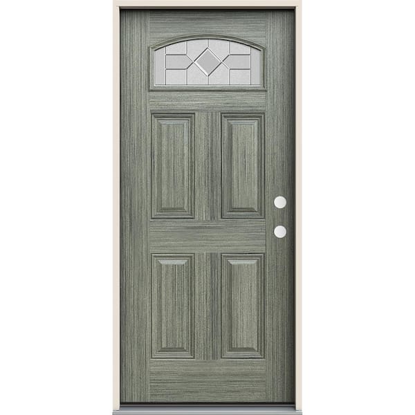 36 in. x 80 in. Left-Hand/Inswing Camber Top Caldwell Decorative Glass Stone Fiberglass Prehung Front Door