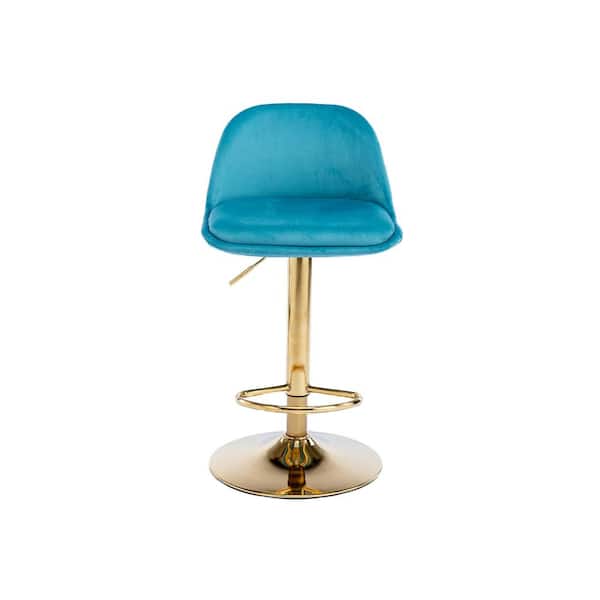 ATHMILE 40.94 in. Low Back Blue Metal Frame Adjustable Bar Stool with Toweling fabric Seat (Set of 1)