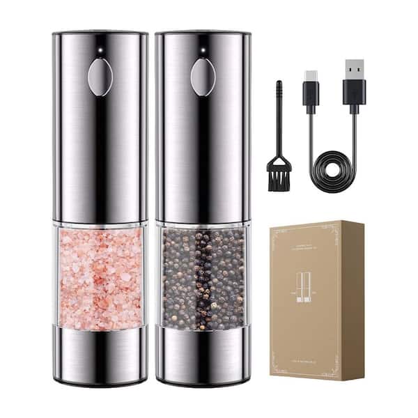 Rechargeable Electric Salt & Pepper Grinder Set w/ LED Lights, Stainless Steel, 5 Adjustable Coarseness, Large Capacity