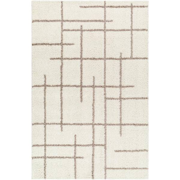 Livabliss Maryland Shag Cream/Brown Abstract 5 ft. x 7 ft. Indoor Area Rug