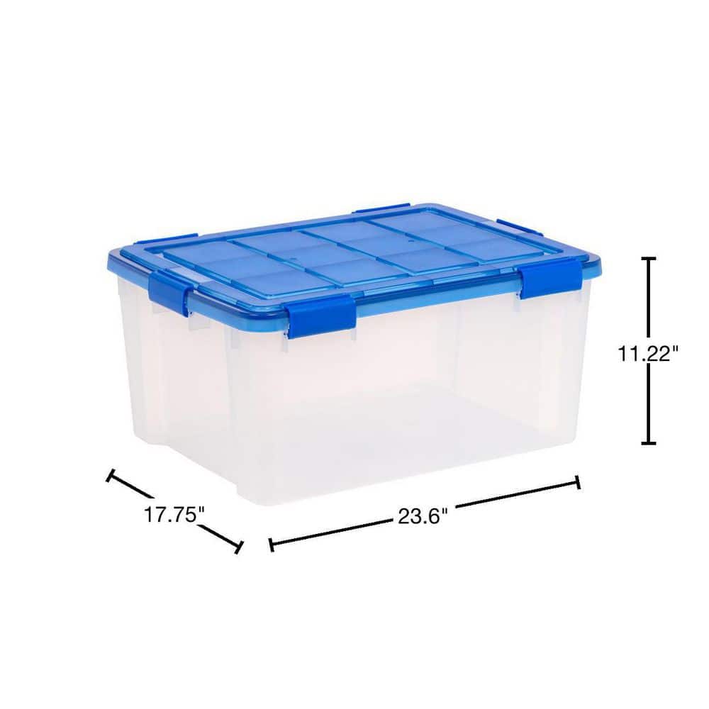 60 Quart Clear Plastic Storage Bins with Blue Lids, Set of 4