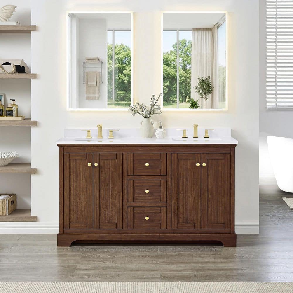 Avery 60 in. Double Freestanding Dark Walnut Bath Vanity with White Cultured Marble Top price history on PriceWatchPro