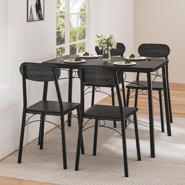 VECELO 5-Piece Dining Table Set, Black Rectangular Kitchen Table