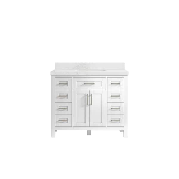 Willow Collections Cambridge 42 in. W x 22 in. D x 36 in. H Bath Vanity in White with 2 in. Empira Quartz Top