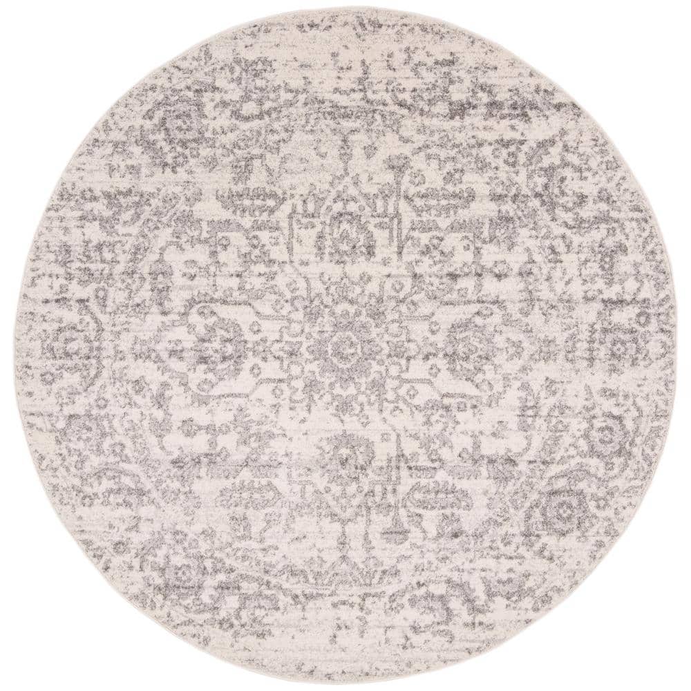 Madison Silver/Ivory 10 ft. x 10 ft. Geometric Border Floral Medallion Round Area Rug price history on PriceWatchPro