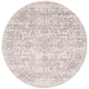 Madison Silver/Ivory 10 ft. x 10 ft. Geometric Border Floral Medallion Round Area Rug