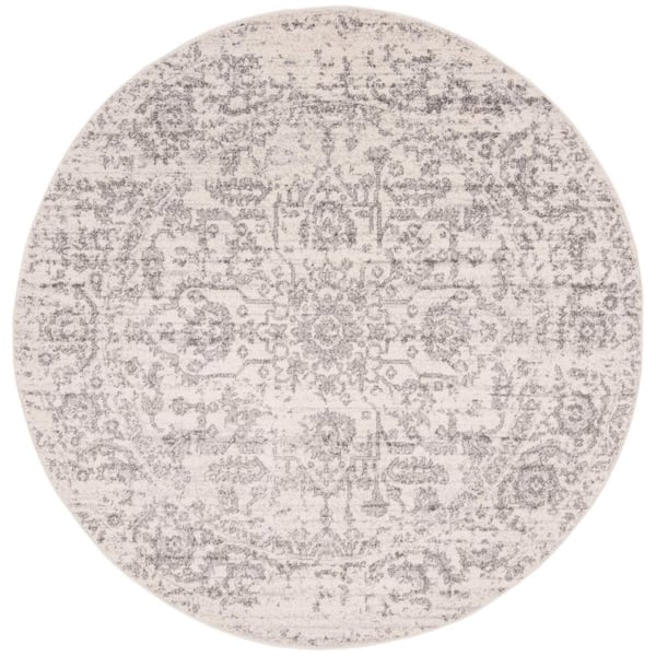 SAFAVIEH Madison Silver/Ivory 12 ft. x 12 ft. Distressed Border Round Area Rug