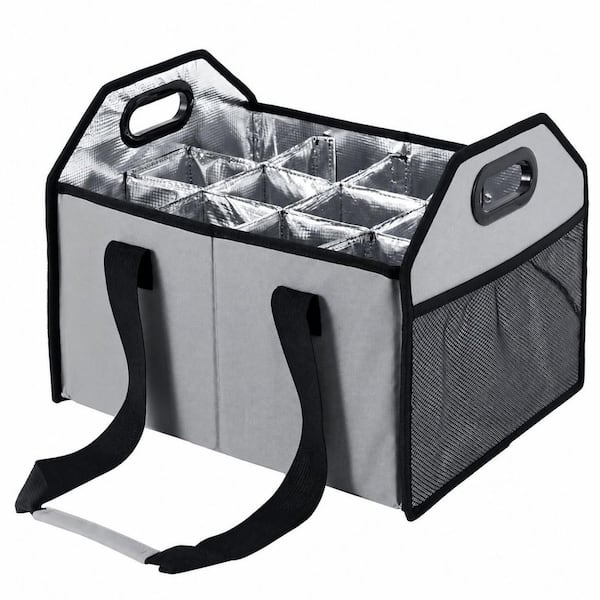 Gray Collapsible 12 Bottle Wine Carrier Storage Box with Dividers and Foldable Portable Carrying Case