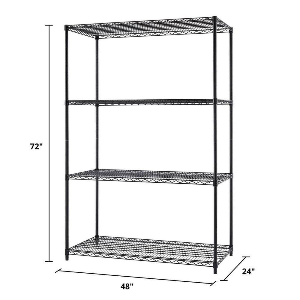 Black Steel 4-Tier Commercial Wire Shelving Unit