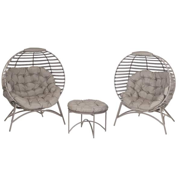 FlowerHouse Cozy Patio Ball Chair 3-Piece Metal with Conversation Set in Modern Sand