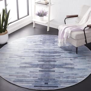 Faux Hide Light Gray/Gray 6 ft. x 6 ft. Machine Washable Distressed Gradient Round Area Rug