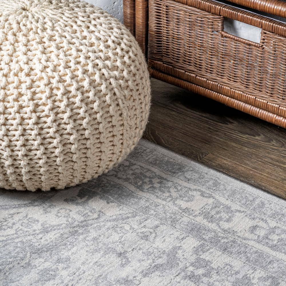 Light Gray/Ivory Synthetic Reversible Rectangular Runner Rug
