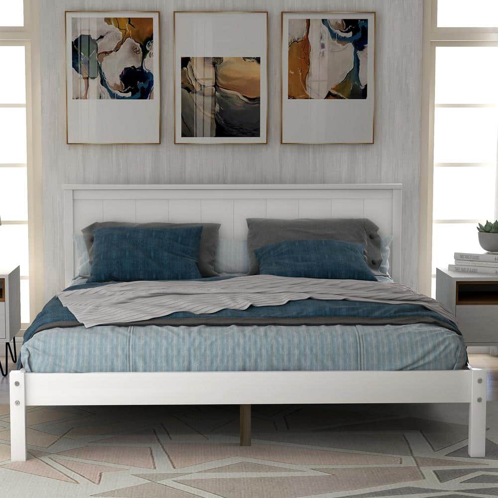 Reviews for ANBAZAR Full Size White Platform Bed Frame with Headboard