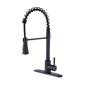 Single-Handle Pull Down Sprayer Kitchen Faucet with Deck Plate in Matte Black