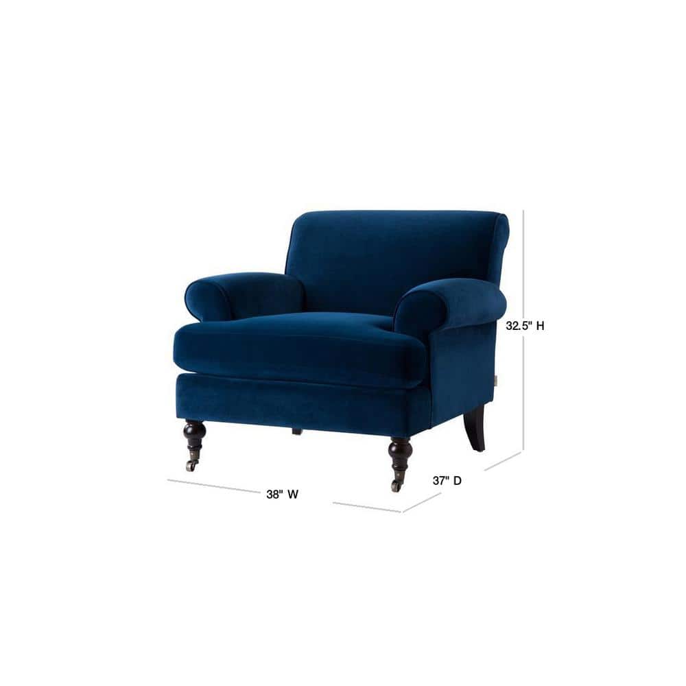 Navy Blue Velvet Wood Handcrafted Accent Chair, 37"x32.5"x38"