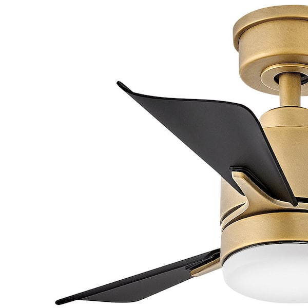 HINKLEY - Atom 30.0 in. Indoor/Outdoor Integrated LED Heritage Brass Ceiling Fan with Remote Control