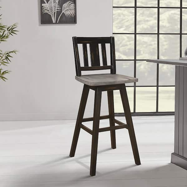 Fenton 28 in. Distressed Gray and Black Wood Swivel Pub Height Chair ...