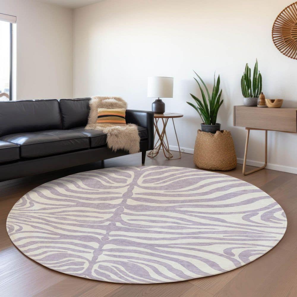 Mayfield Premium Machine Washable Abstract AMF1042 Lavender 8 ft. x 8 ft. Round Rug price history on PriceWatchPro