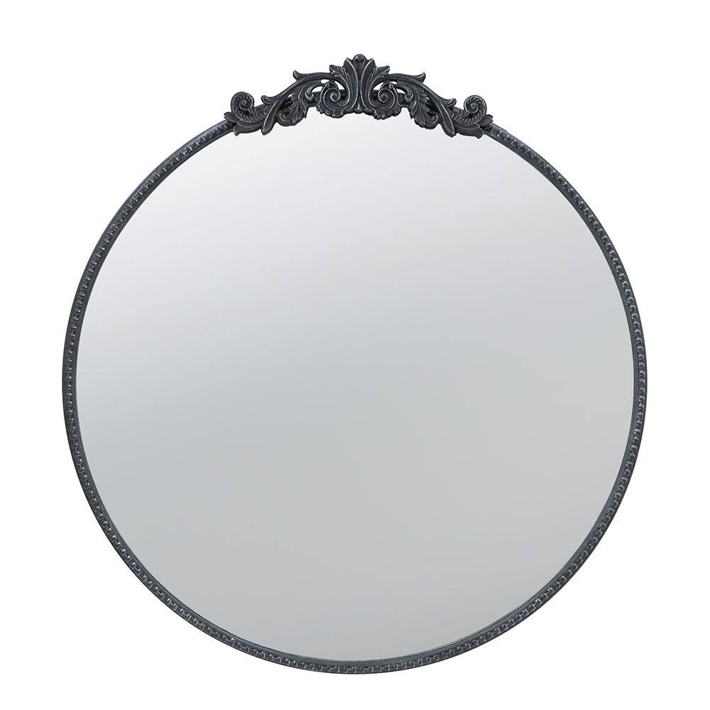 30 in. W x 32 in. H Round Framed Black Mirror with Baroque Inspired Frame