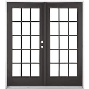 72 in. x 80 in. Black Left-Hand Inswing Fiberglass Full Lite LOE 15 Lite GBG Glass Hinged Patio Door