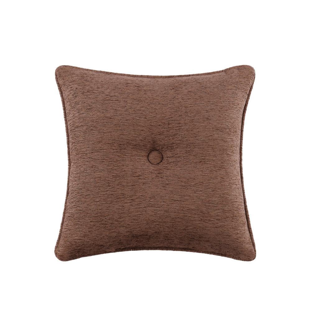 Weston 18" Square Terracotta Polyester Throw Pillow with Button Detail