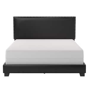 Gayle Faux Leather Nail Head Trim Upholstered Queen Bed, Black