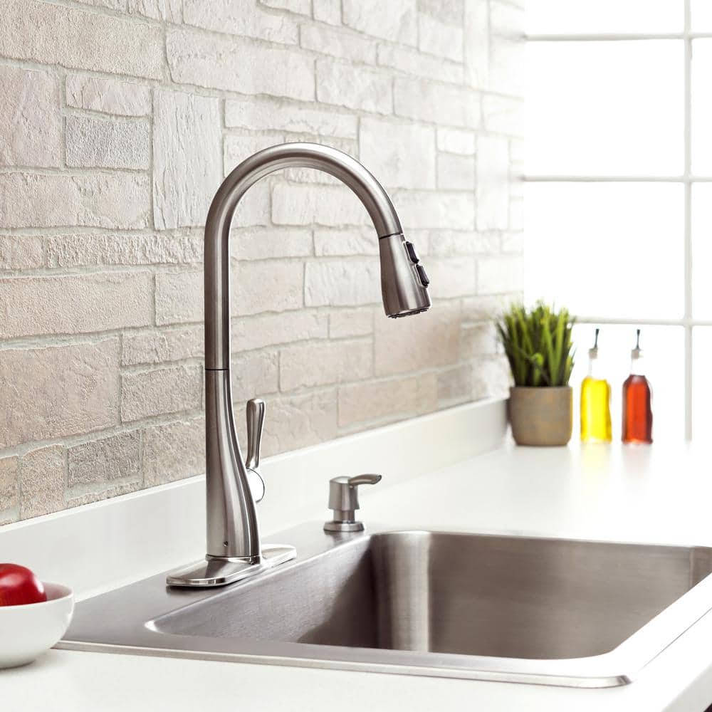 Stainless Steel Single Handle Pull-Down Kitchen Faucet with Soap Dispenser
