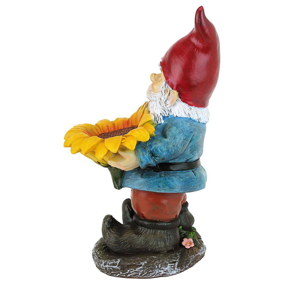 Colorful Resin Garden Gnome with Sunflower Bird Feeder