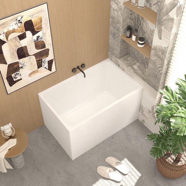 43 in. x 28 in. Acrylic Freestanding Soaking Bathtub in Gloss White with Chrome Reversible Drain
