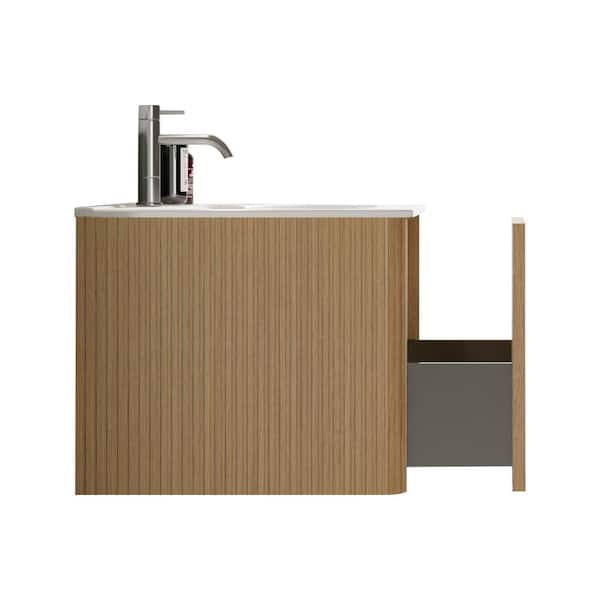 FAMYYT 36 in. W Pre-assembled Single Sink Freestanding Striped Oak