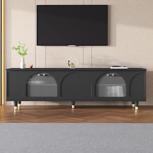 Contemporary Black TV Stand with Adjustable Shelves and Arch Fluted Glass Doors For TVs Up to 78 in.