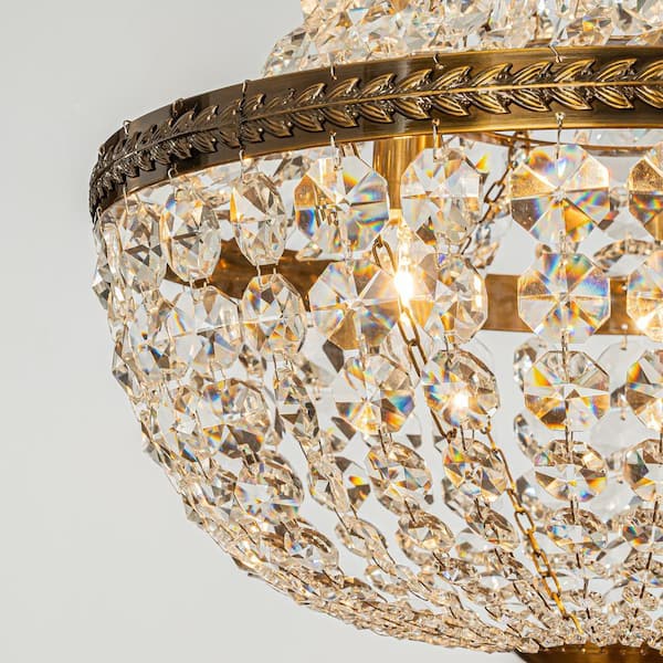 ALOA DECOR 4-Light Antique Gold 18 in. W Vintage and Glam Crystal
