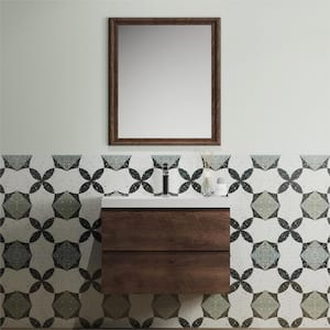 Angela 30 in. W x 18.7 in. D x 20.5 in. H, Wall Mounted Bathroom Vanity in Rosewood with Glossy White Top