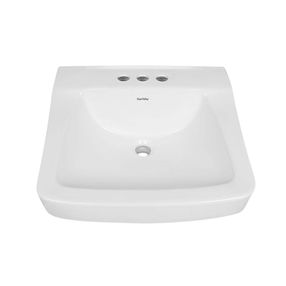 19'' White Ceramic Wall-Mount Bathroom Sink with Faucet Hole