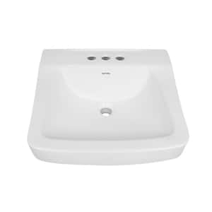 19.09 in. L x 8.46 in. D Wall Mount Bathroom Vessel Sink in White Ceramic Rectangular, 3-Faucet Holes and Front Overflow