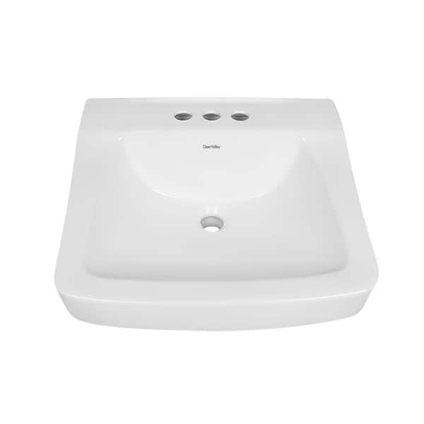 19.09 in. x 8.46 in. Rectangular Wall Mounted Bathroom Sink in White Ceramic with 3-Faucet Holes and Front Overflow